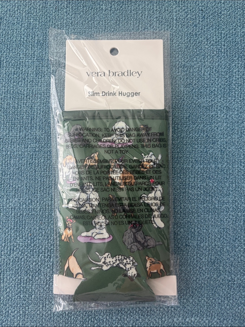 Vera Bradley Green Slim Drink Hugger with Doggie Print